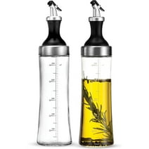 Superior Glass Oil and Vinegar Dispenser 18 Oz. (set of 2) Modern Olive Oil Dispenser, Clear Lead Free Glass Oil Bottle, Wide Opening for Easy Refill and Cleaning, BPA Free Pouring Spouts Cruet Set