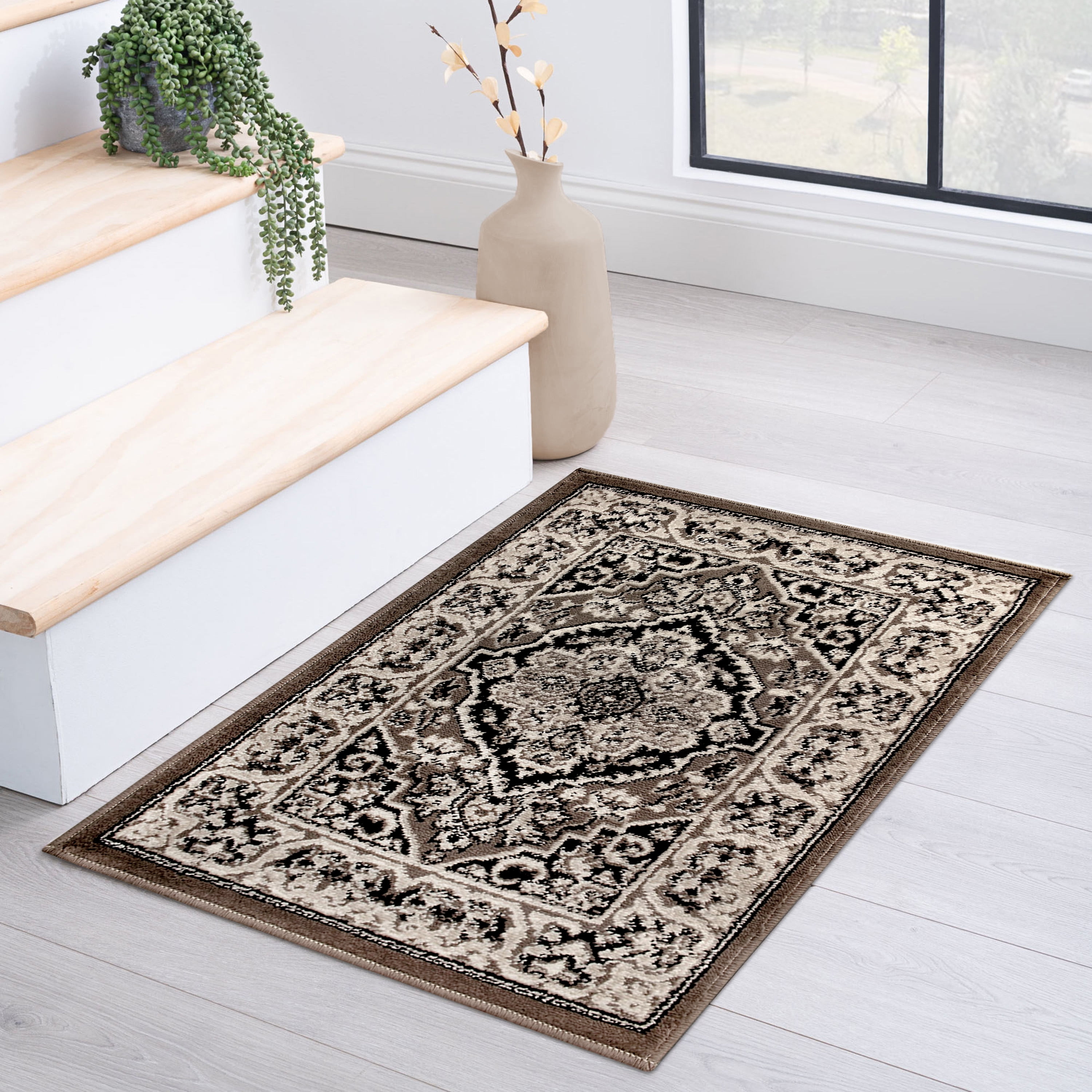 Superior Glendale Brown 2 ft. x 3 ft. Floral Medallion Polypropylene Area Rug
