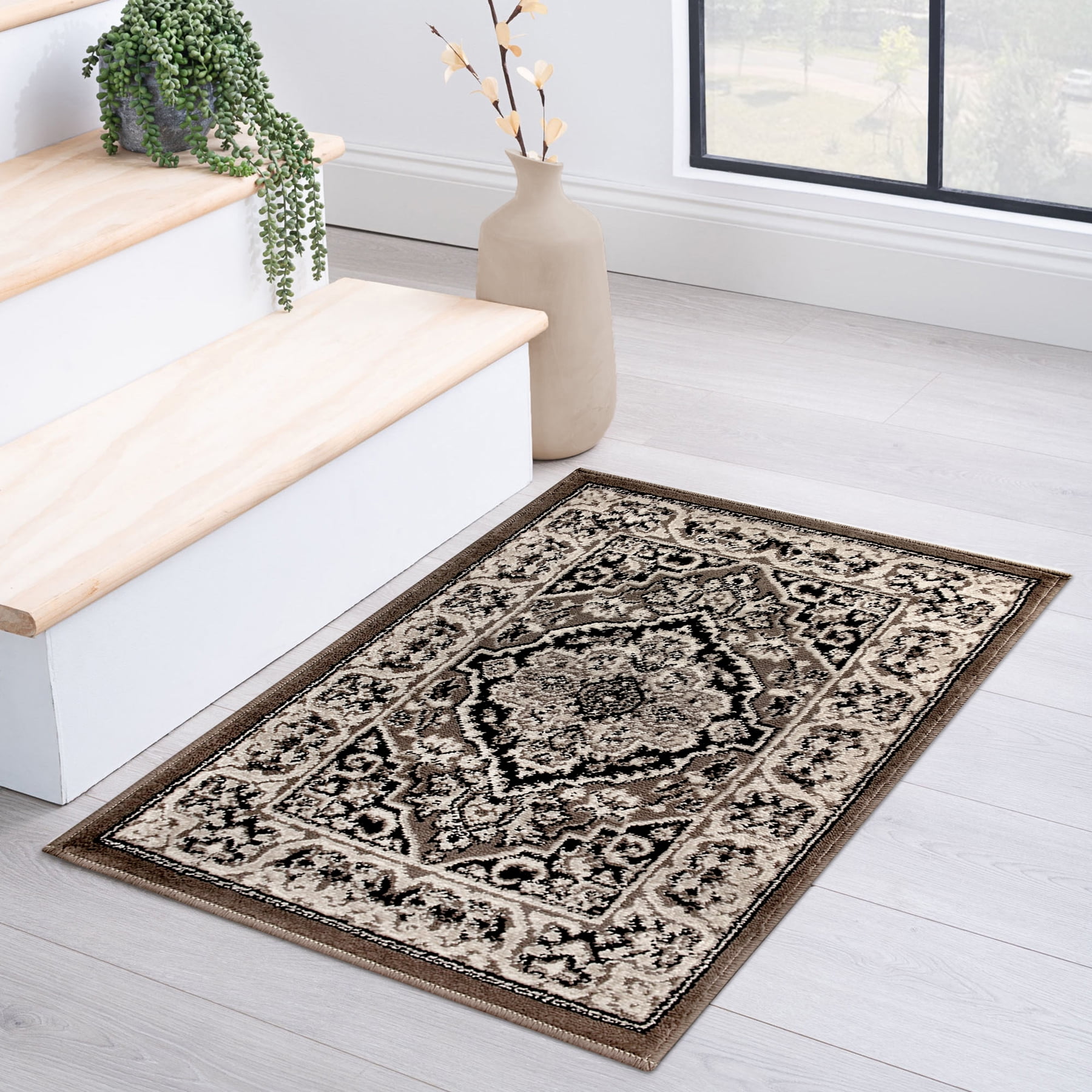 Superior Glendale Brown 2 ft. x 3 ft. Floral Medallion Polypropylene Area Rug