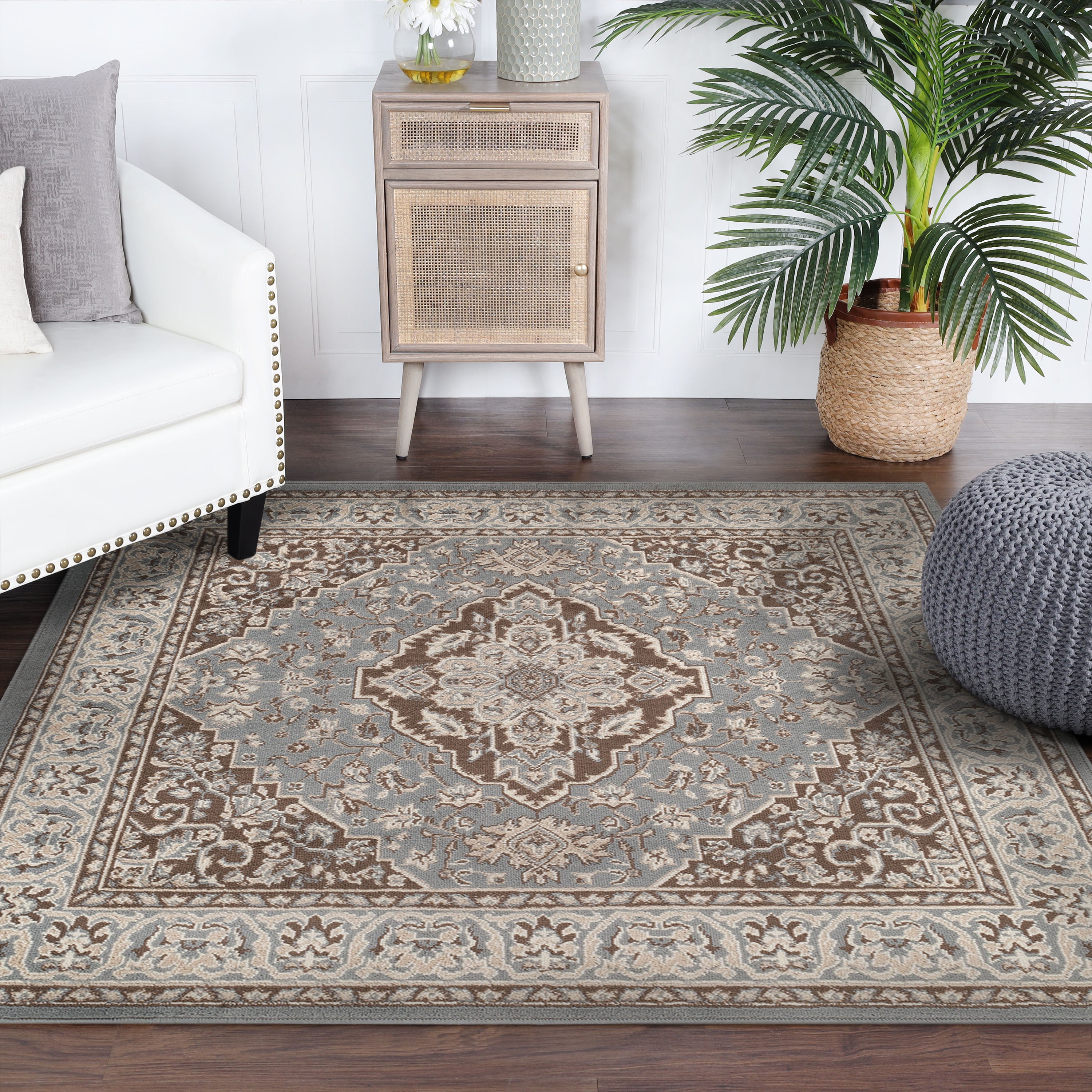 Elegant Gray Square Area Rug with Jute Backing, 5' x 5'