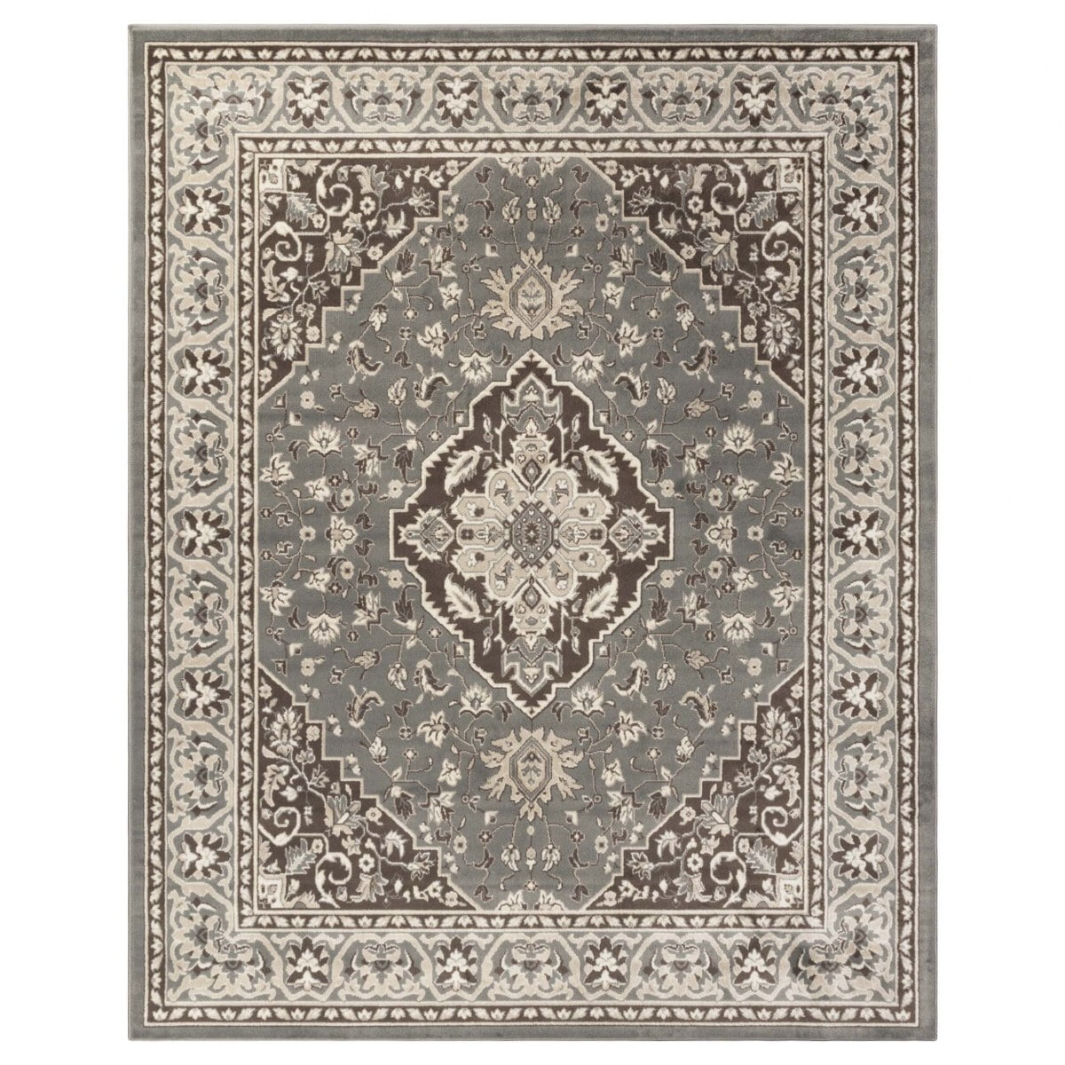 Elegant Gray Floral Medallion 7x9 ft Synthetic Area Rug