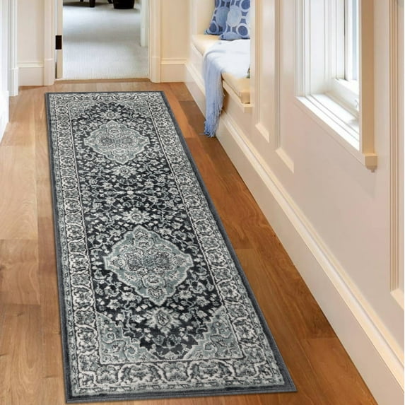 Superior Glendale Oriental Medallion Indoor Runner Rug, 2'7"x8', Deep Royal