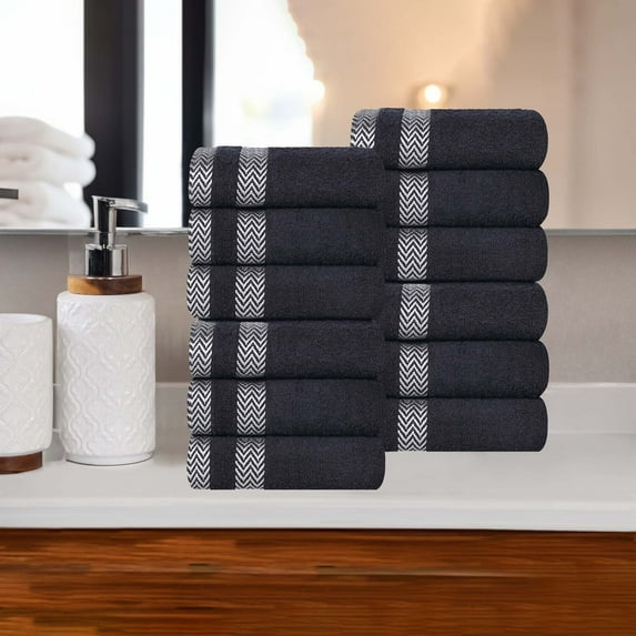 Superior Hays Cotton Face Towel Washcloth Set of 12, Black