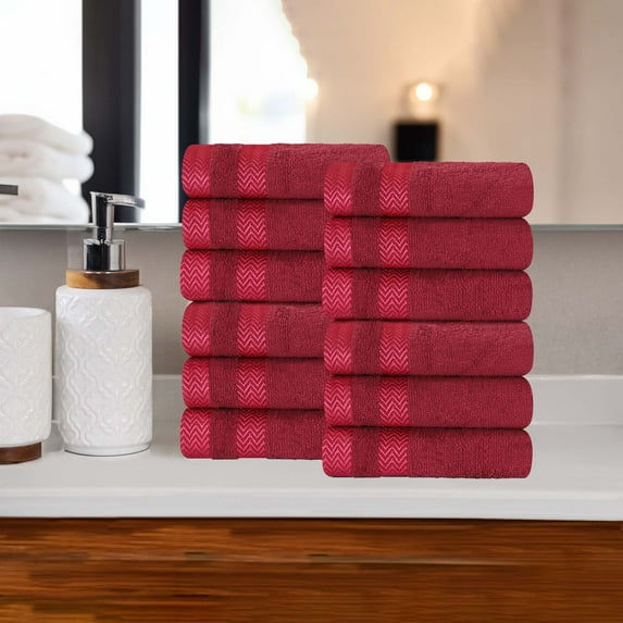 Superior Hays Cotton Face Towel Washcloth Set of 12, Cranberry
