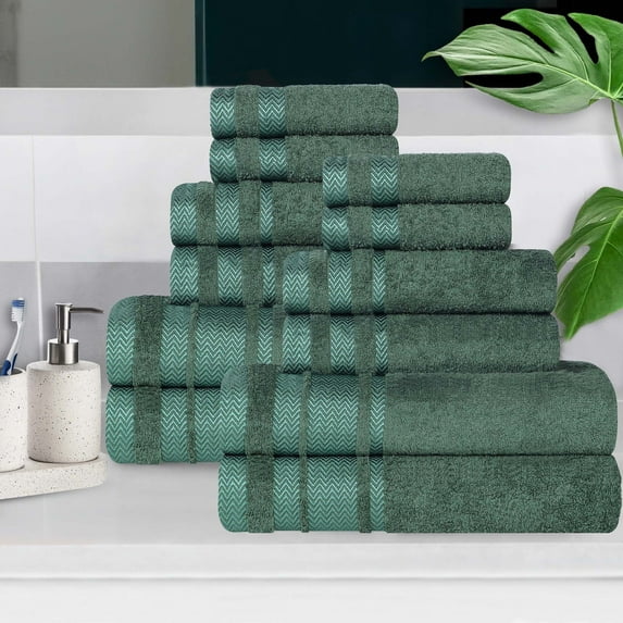Superior Hays Cotton Plush Soft 12 Piece Towel Set, Forest Green