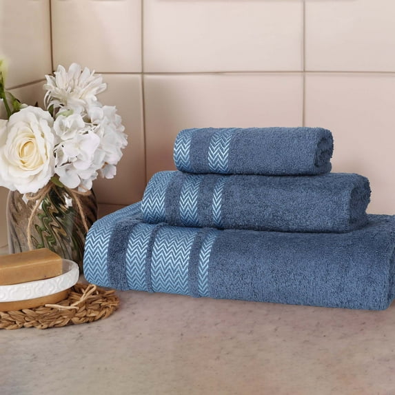 Superior Hays Cotton Plush Soft 3 Piece Towel Set, Navy Blue