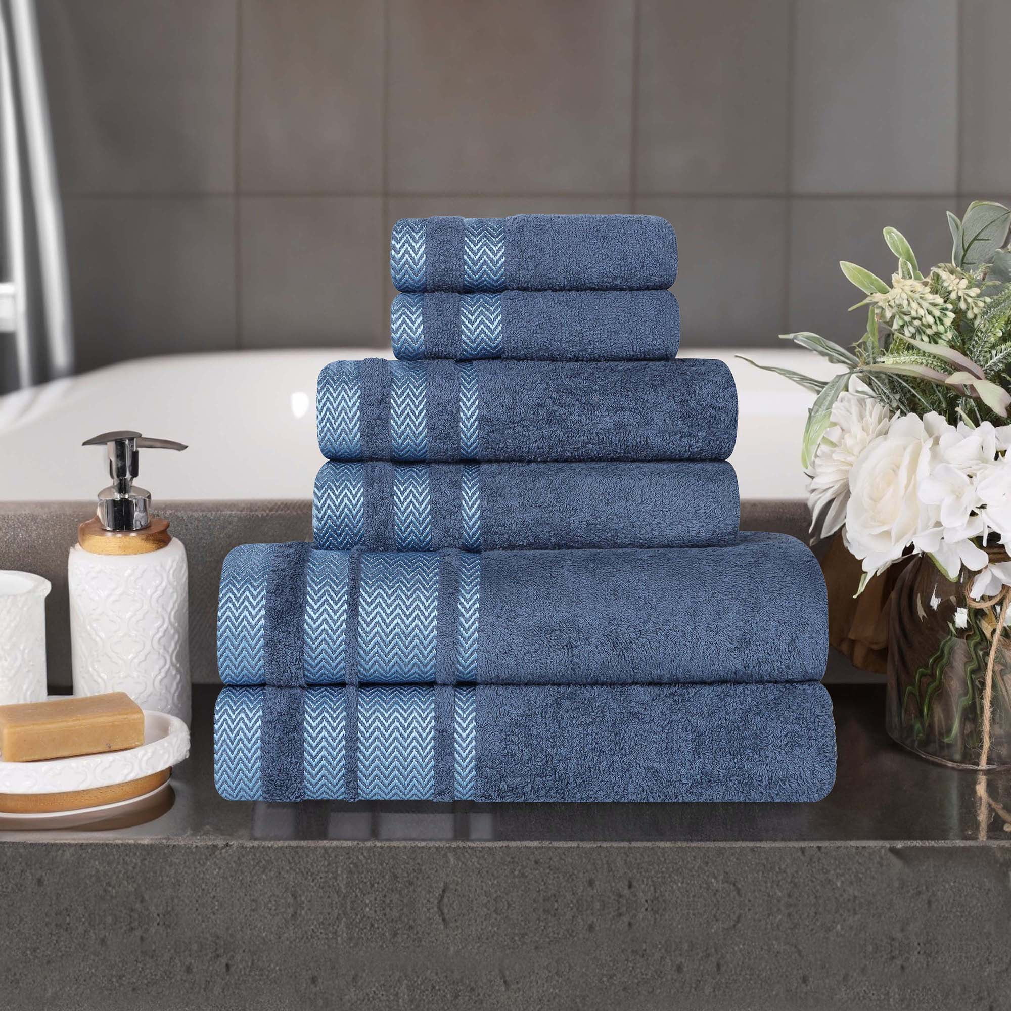 Superior Hays 6 Piece Cotton Plush Towel Set, Ultra Soft Absobent