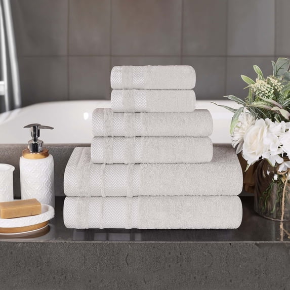 Superior Hays 6 Piece Cotton Plush Towel Set, Ultra Soft Absobent Towels, Platinum