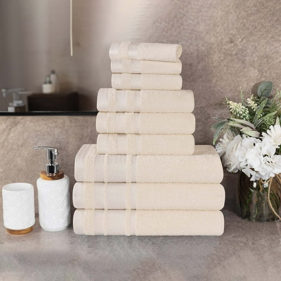 Superior Hays Cotton Plush Soft 9 Piece Towel Set, Ivory