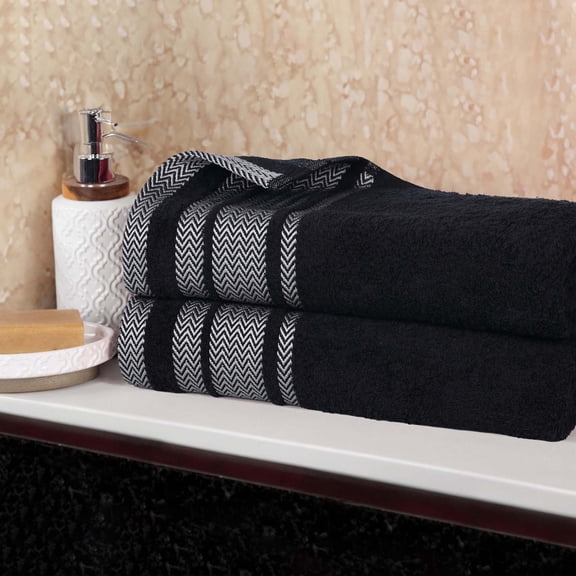 Superior Hays 2 Piece Cotton Plush Bath Sheet, Ultra Soft Absobent Towels, Black