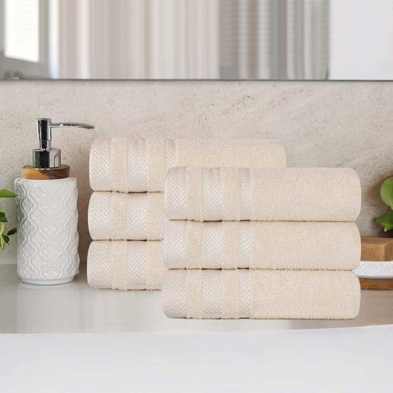 Superior Hays Cotton Plush Soft Hand Towel Set of 6, Ivory