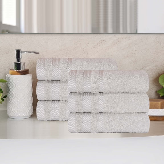 Superior Hays Cotton Plush Soft Hand Towel Set of 6, Platinum