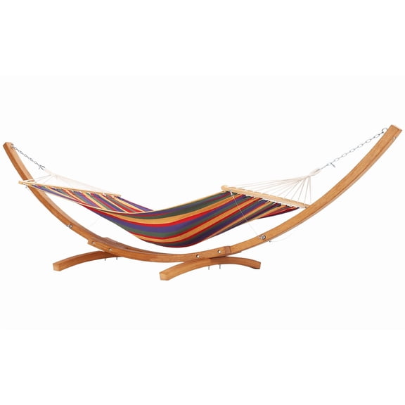 Superior Heavy Duty Curved Wood Hammock Stand All-Purpose Weatherproof Wooden Frame with Chains & Carabiners Indoor Outdoor Patio Backyard Use Supports Up to 475 lbs 12.5ft
