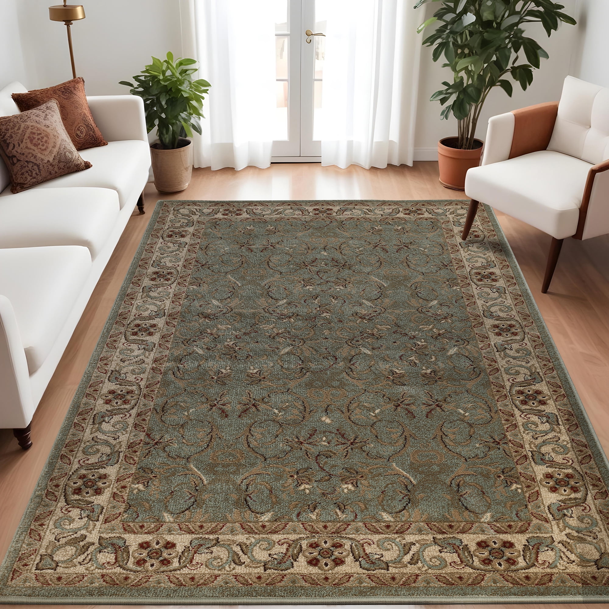 Superior Dark Green Floral Synthetic 5' x 8' Area Rug