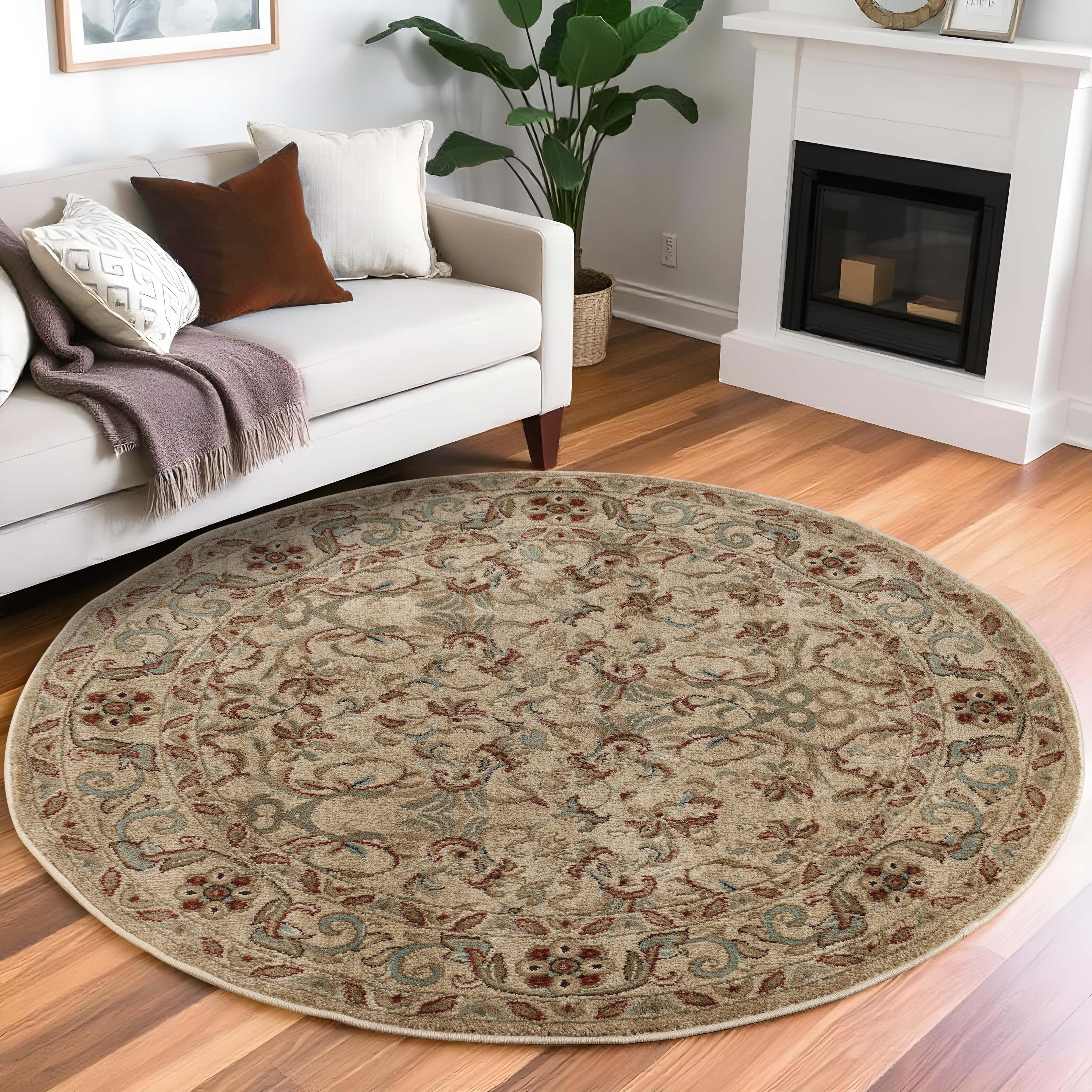 Superior Heritage Oriental Floral Indoor Area Rug, 8' Round, Ivory