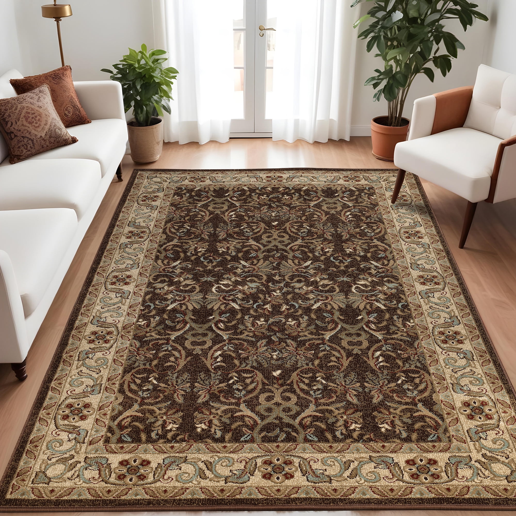 Mocha Floral Elegance Synthetic Area Rug, 4' x 6'