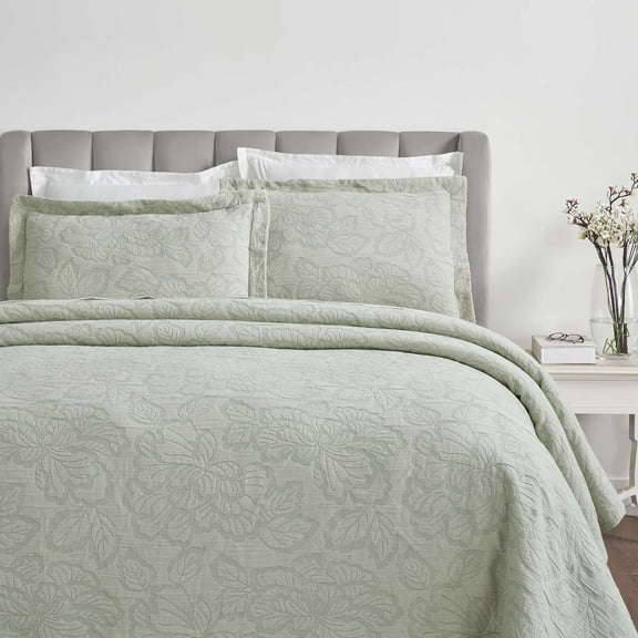 Superior Hibiscus Cotton Matelasse Bedspread Set, California King, Sage