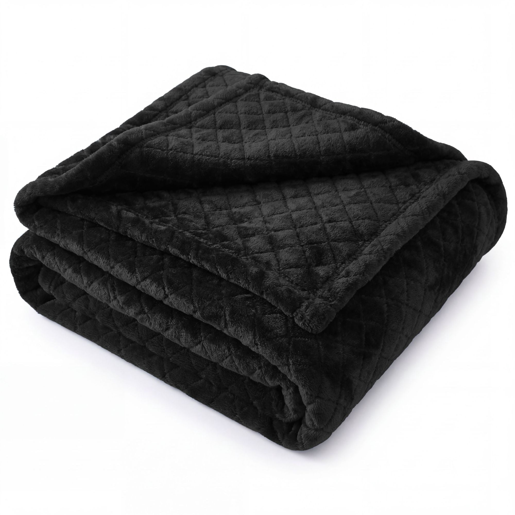 Superior Holly Grid Fluffy Fleece Blanket, King Size, Black