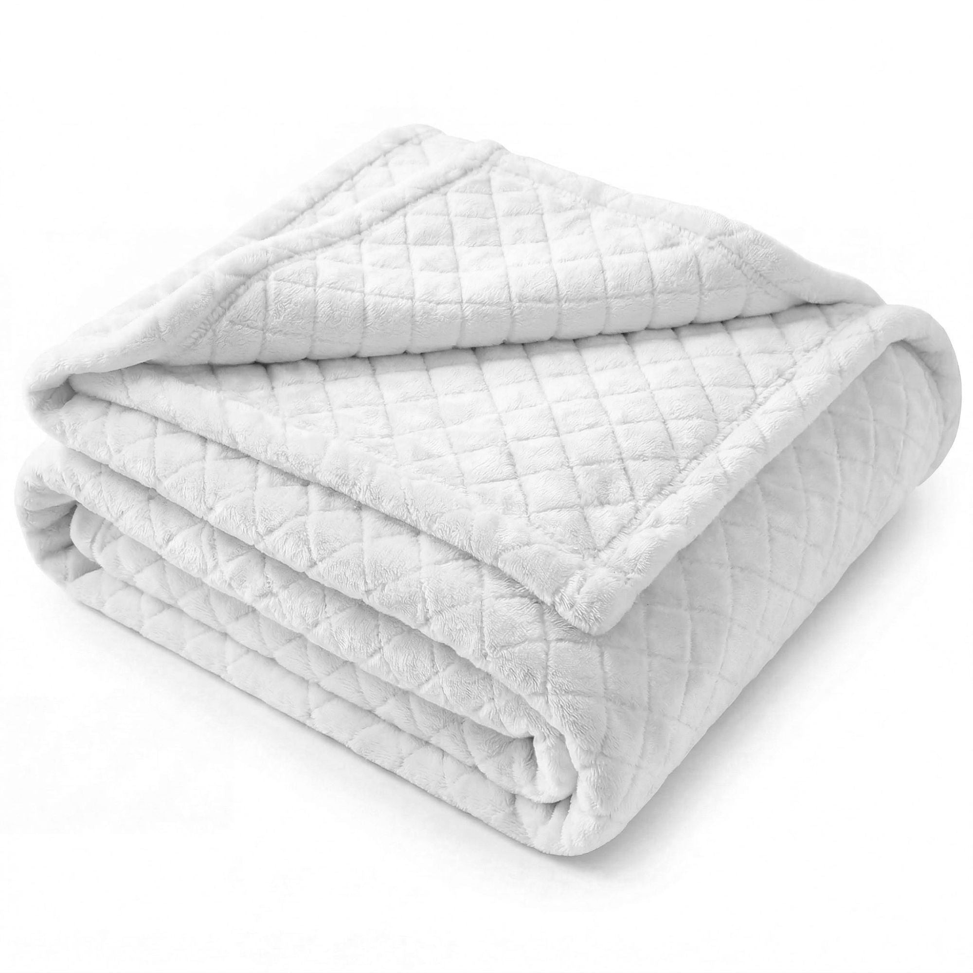 Superior Holly Grid Fluffy Fleece Blanket, King Size, White