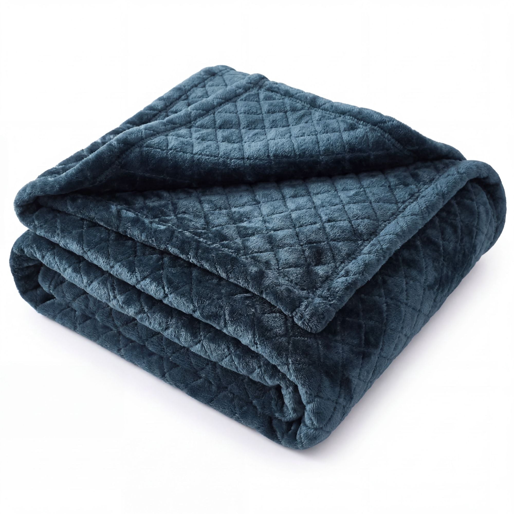 Superior Holly Grid Fluffy Fleece Blanket, Twin Size, Navy Blue