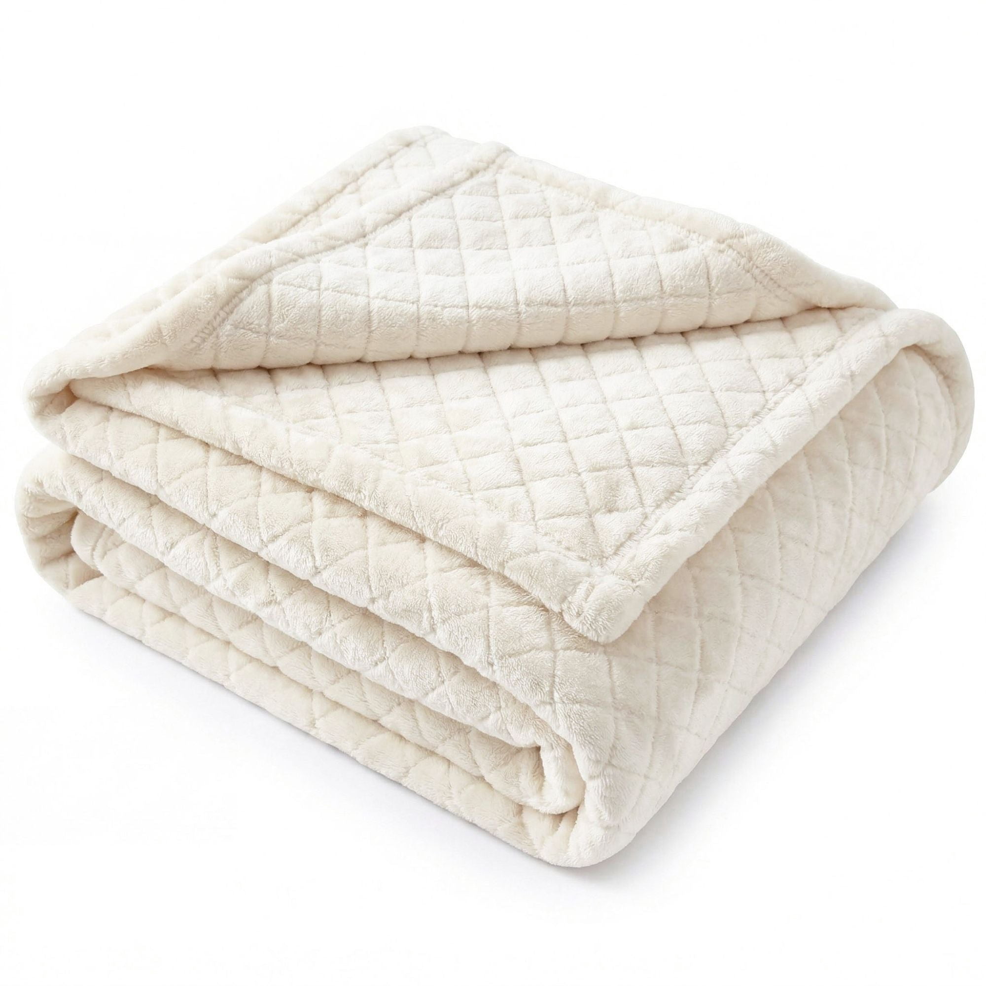 Superior Holly Grid Fluffy Fleece Blanket, Twin XL Size, Ivory