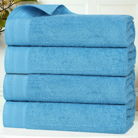 Superior Honeycomb Cotton Medium Weight Bath Towels, Set of 4, Azure