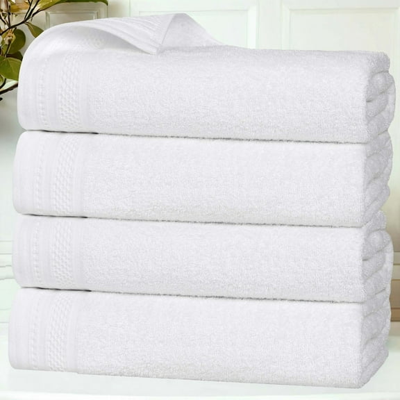 Superior Honeycomb Cotton Medium Weight Bath Towels, Set of 4, White