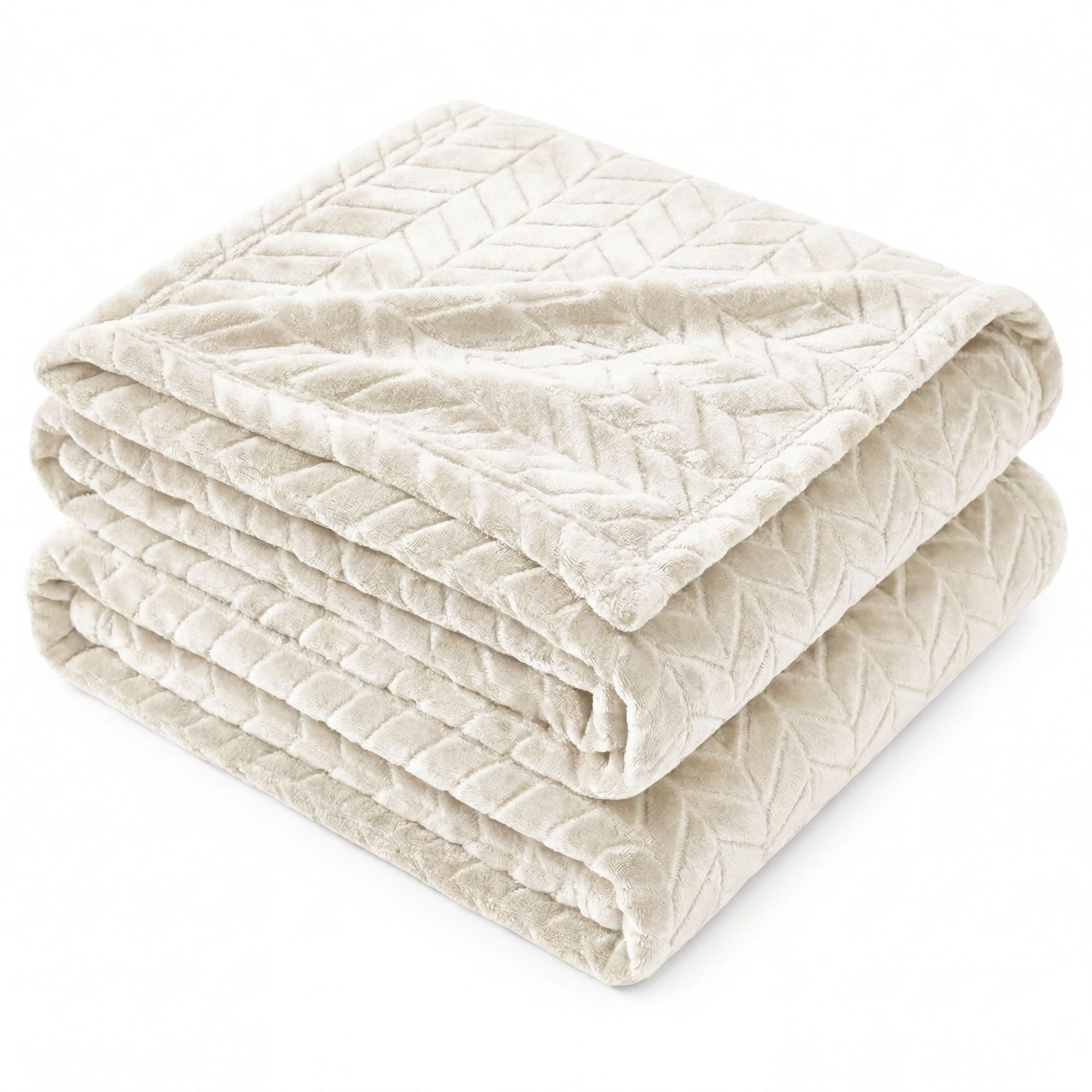 Superior Hope Herringbone Fluffy Fleece Blanket, Full Queen Size, Ivory