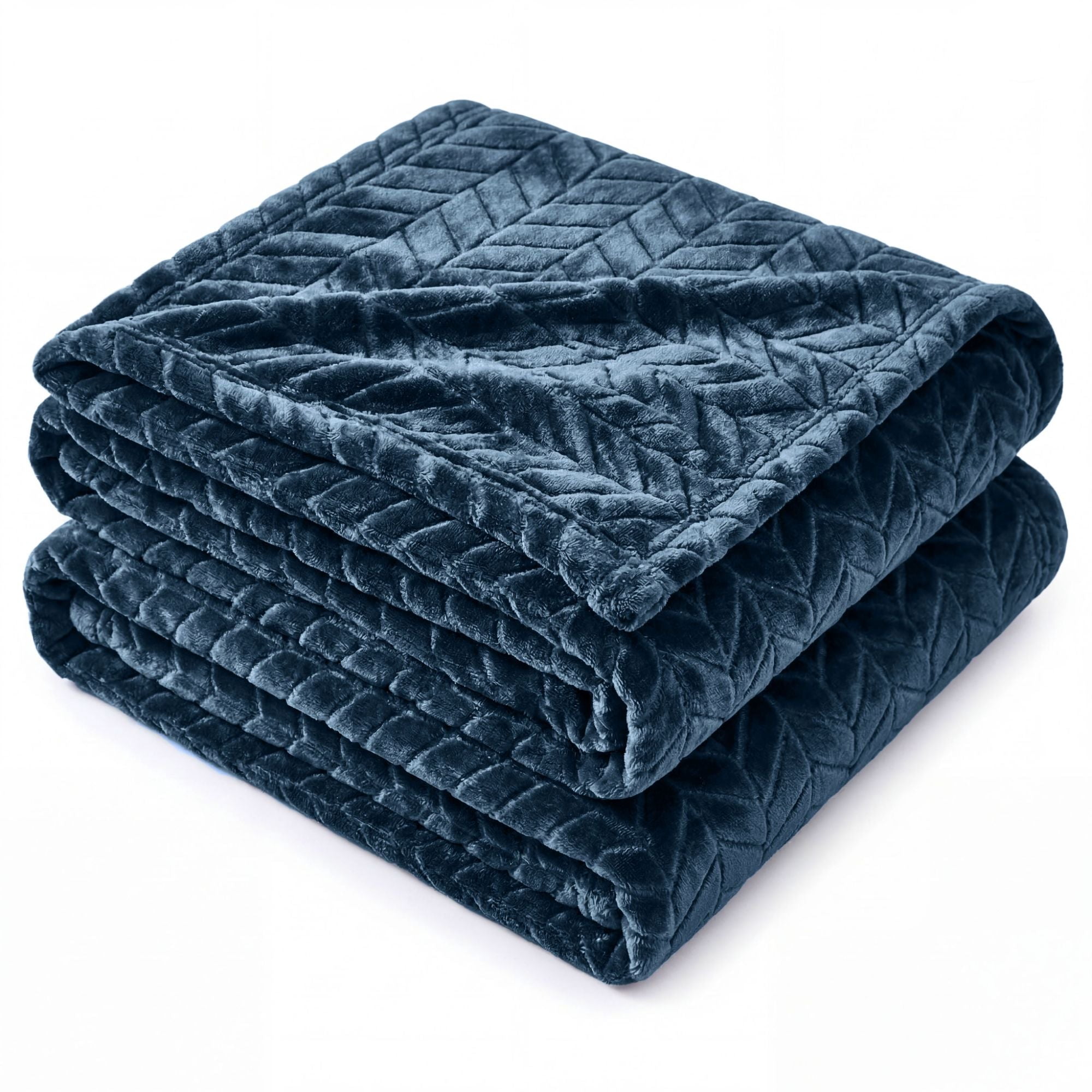 Superior Hope Herringbone Fluffy Fleece Blanket, Full Queen Size, Navy Blue
