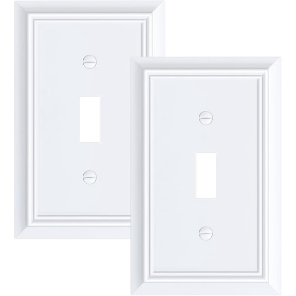Superior Hub 2-Pack Single Toggle Light Switch Cover Plate, Durable Natural Bamboo Fiber Decorative Switch Plate Covers, Pure White 1 Gang Wall Plate, Corrosion Resistant