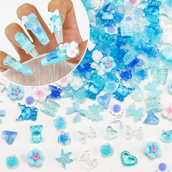 Superior Hub 320PCS Mix 3D Nail Charms, Sea Feeling Blue Charms for Nail Decoration, Flatback Kawaii Y2K Charms for Manicure, DIY Crafts, Resin Jewelry Making Supplies