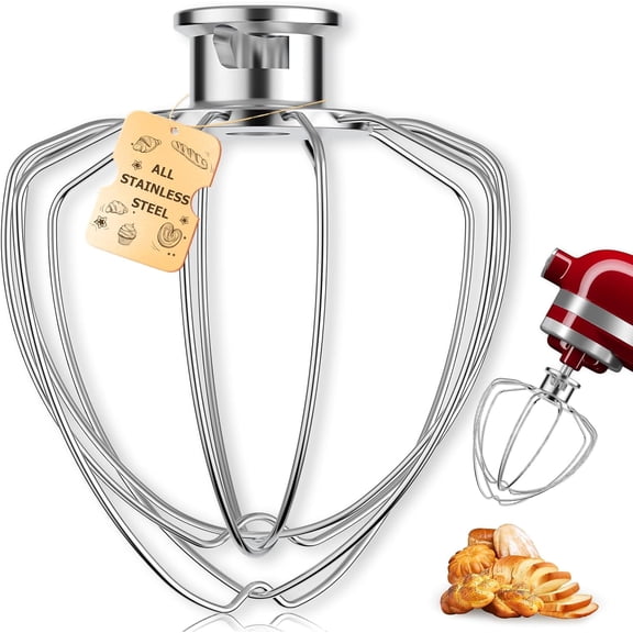 Superior Hub 6-Wire Whip Attachment Fits KitchenAid Tilt-Head Stand Mixer Replace K45WW, Stainless Steel, Egg Heavy Cream Beater, Cakes Mayonnaise Whisk (All Stainless Steel)