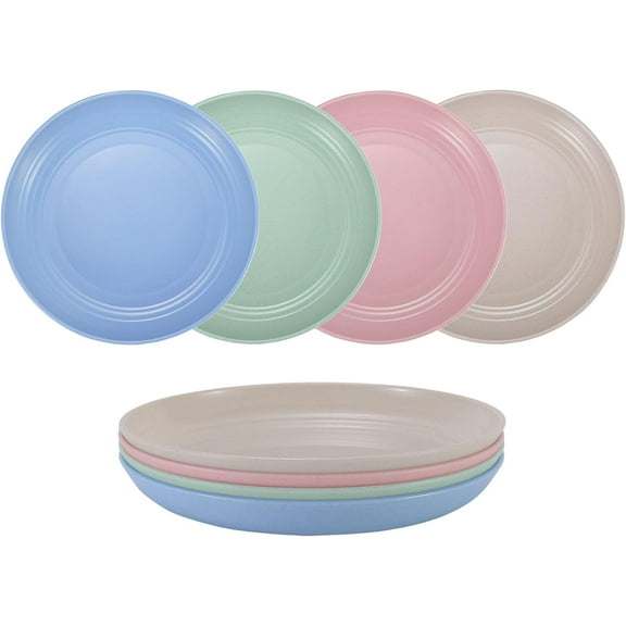 Superior Hub 7 Inches Small Unbreakable Wheat Straw Plates - Reusable Plate Sets of 4 - Dishwasher & Microwave Safe - Perfect for Dinner Dishes - Healthy, BPA Free & Eco-Friendly (7 Inches)