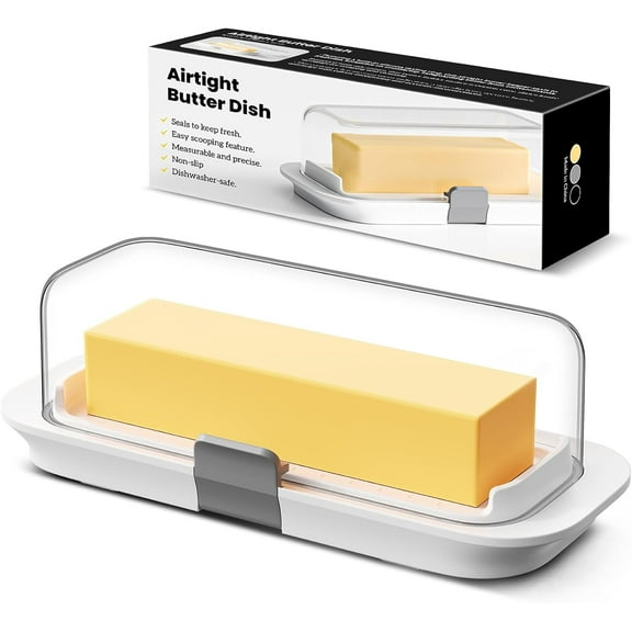 Superior Hub Butter Dish with Lid for Countertop and Refrigerator Door Shelf, Airtight Butter Keeper Container, Butter Holder for East/West Coast Butter, BPA-free, Microwave/Dishwasher Safe