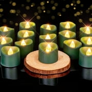 Superior Hub Green Tea Lights Candles Battery Operated, 200+Hour Flameless Flickering Fake Electric LED Colored Tealights Candles for Christmas, Theme Party, Seasonal Celebrations, 12-Pack