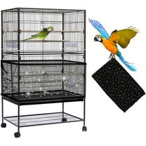 Superior Hub Large Bird Cage Cover, Bird Cage Seed Catcher, Adjustable Soft Nylon Mesh Net with Twinkle Moon Star, Birdcage Cover Skirt Seed Guard for Parrot Parakeet Macaw Round Square Cages (Black)