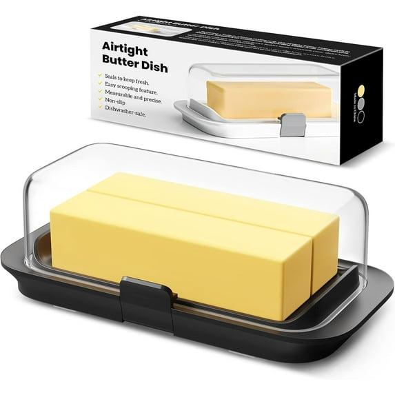 Superior Hub Large Butter Dish with Lid for Countertop and Fridge Refrigerator Door Shelf, Airtight 250g Butter Keeper for East Coast/West Coast/European/Kerrygold Butter/French Butter/Cream Cheese