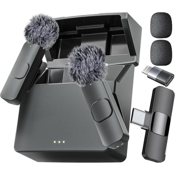 Superior Hub (Latest Model - Wireless Microphone for iPhone, iPad, Android, Lavalier Microphone for Video Recording - iPhone Mic Crystal Clear Recording with USB-C (with Charging Case)