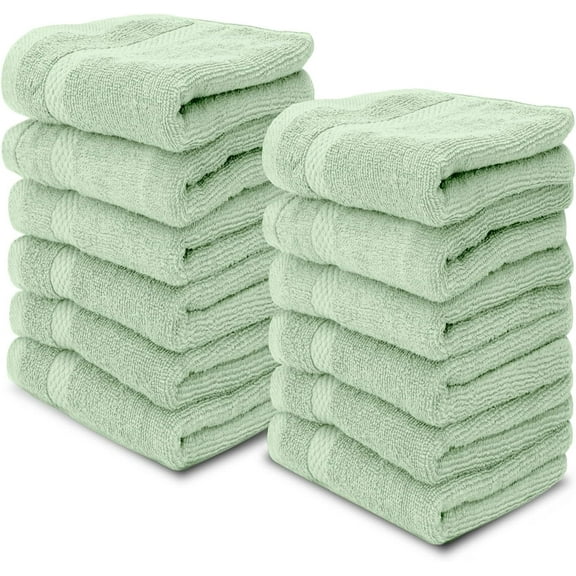 Superior Hub Luxury Cotton Washcloths 13x13 Inch - 650 GSM Turkish Cotton | Hotel, Spa, Bathroom Face Towel | 12 Pack, Light Green