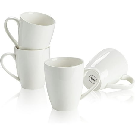 Superior Hub Porcelain Coffee Mugs - 16 Ounce (Top to the Rim) for Coffee, Latte, Tea, Cocoa, Set of 4, White