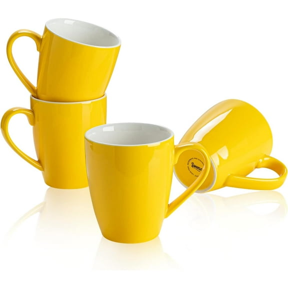 Superior Hub Porcelain Coffee Mugs - 16 Ounce (Top to the Rim) for Coffee, Latte, Tea, Cocoa, Set of 4, Yellow