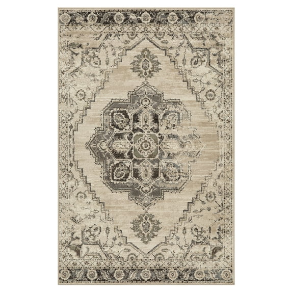 Superior Huck Oriental Medallion Vintage Indoor Area Rug, Slate, 8' x 10'