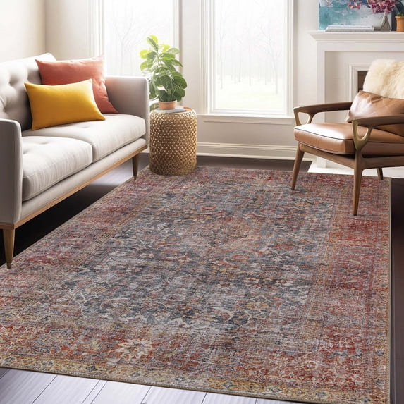Superior Huda Rustic Oriental Indoor Area Rug,10' x 14', Ruby Red