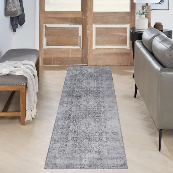 Superior Huda Rustic Oriental Indoor Runner Rug,2' 6" x 7' 6", Charcoal