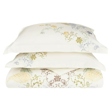 Superior Hyacinth Premium Cotton Embroidered 3-Piece Duvet Cover Set