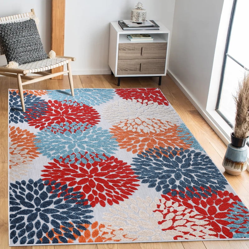 Superior Hydrangea Floral Medallion Indoor Outdoor Area Rug, 10' x 14', Multicolor