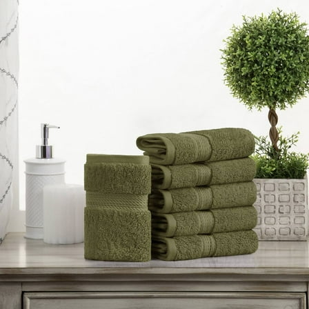 Superior 800 GSM Egyptian Cotton Heavyweight Face Towel Set of 6, Forest Green