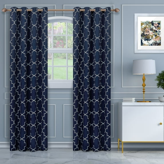 Superior Imperial Trellis Blackout 2 Panel Curtains Navy Blue / 52"x96"