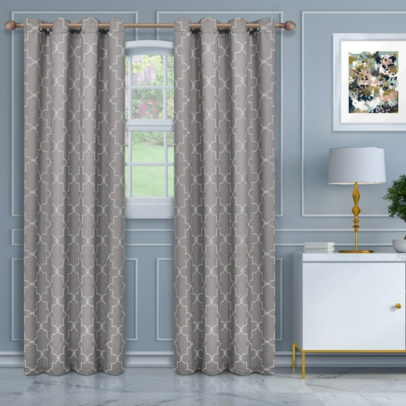 Superior Imperial Trellis Blackout 2 Panel Curtains Silver / 52"x63"