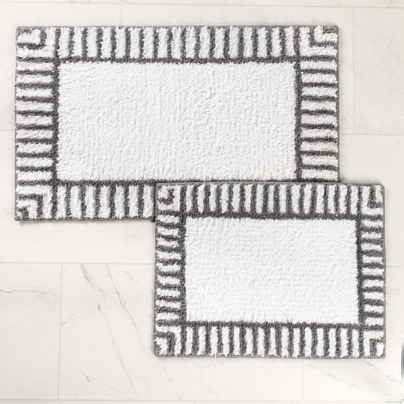 Superior Inaya Striped Shag Washable Bath Rug, Set of 2, Large, White/Gray